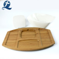 Tigela de salada de cerâmica branca de utensílios de cozinha de bambu